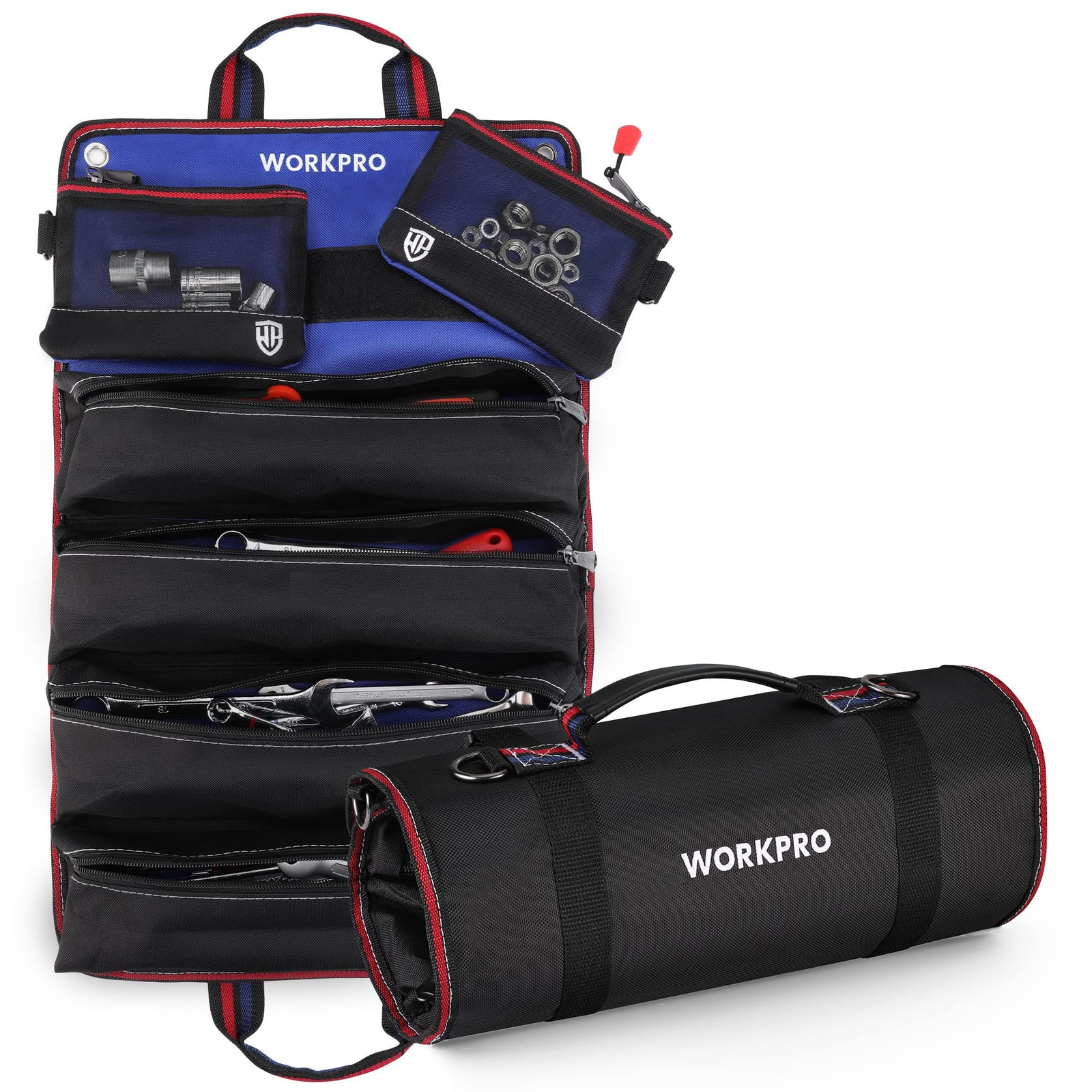 WORKPRO Roll Up Tool Bag with 6 Pockets and 22 inches x 14 inches, Black