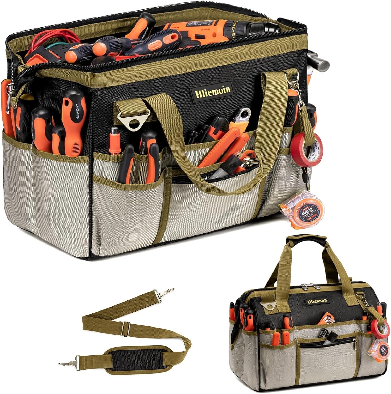 16.5-Inch Heavy Duty Tool Bags Men 32-Pocket Large Tool Organizer Storage 1680D