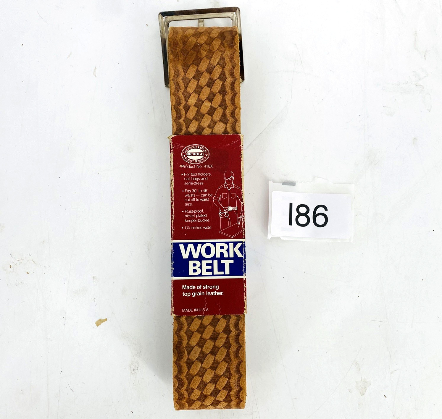 NOS vintage Nicholas Woven Look Work Belt Strong Top Grain Leather USA 30-46″