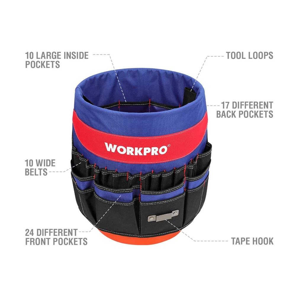 WORKPRO Bucket Tool Organizer with 51 Pockets Fits to 3.5-5 Gallon Bucket USA