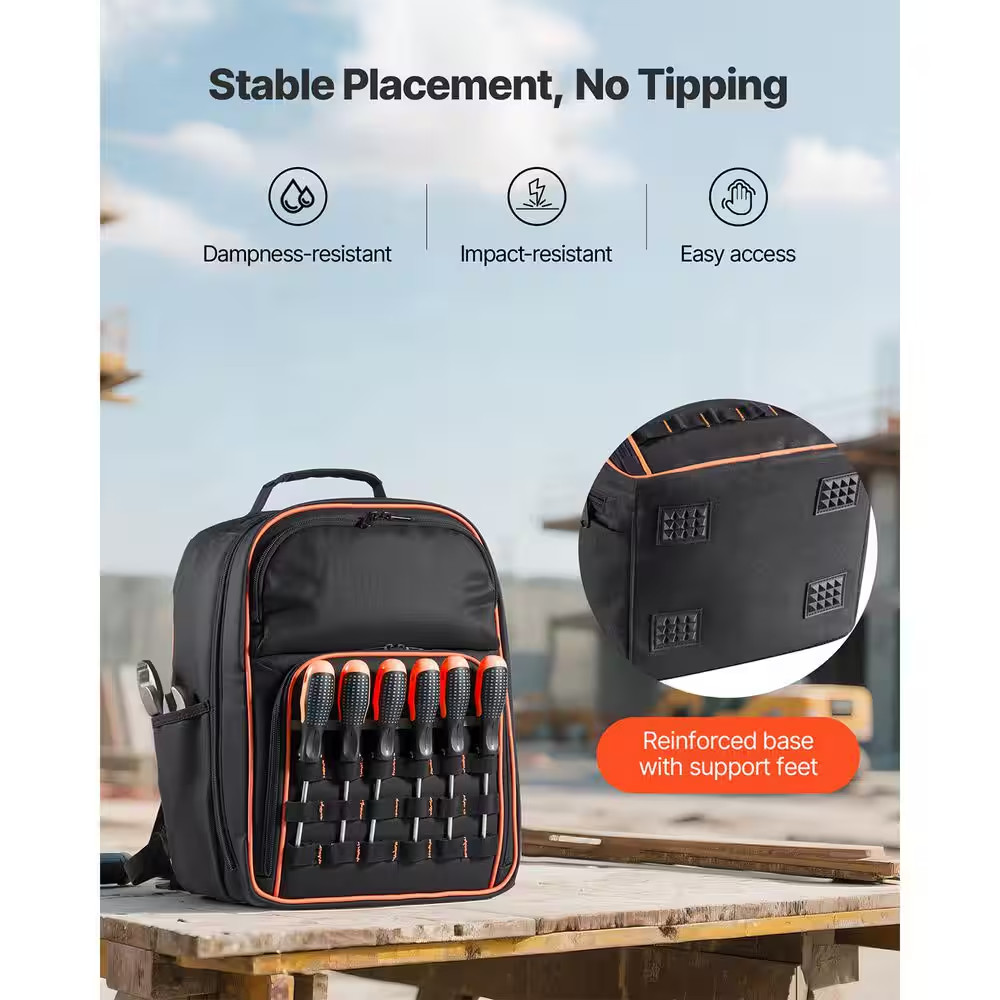 Tool Backpack, 49 Pockets, Heavy-Duty Tools Storage Organizer Work Bags with Lap