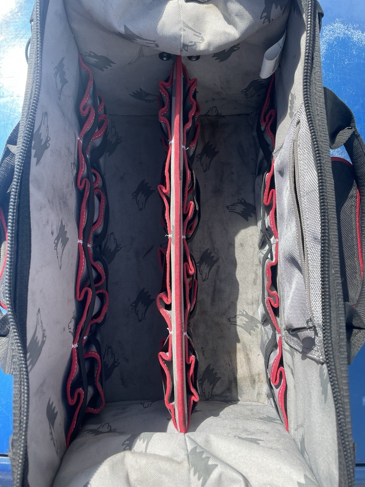 Husky Electrician Tool Bag Red/Black – 25″ w/ Strap & Handle 30+ Pockets Used