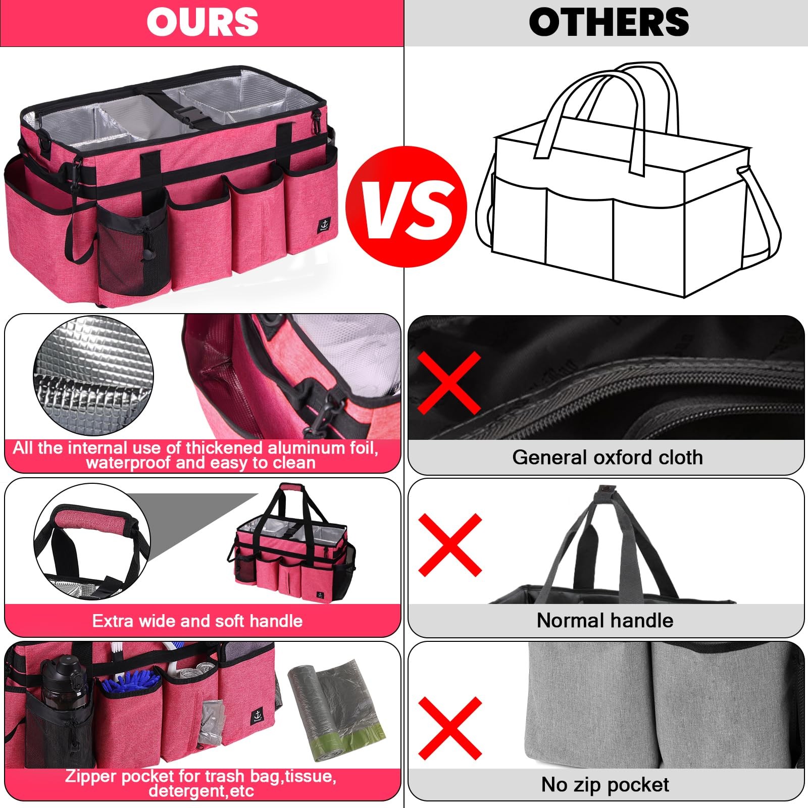 Extra large Cleaning Caddy Bag Built-in Sturdy Board, Cleaning Organizer with…