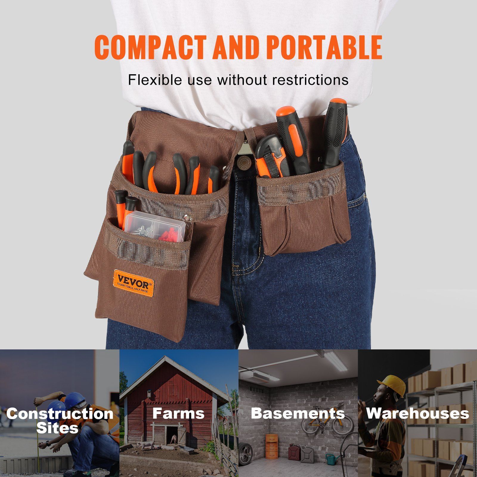 Tool Belt Polyester Heavy Duty Tool Pouch Bag, Detachable Tool Bag Adjustable