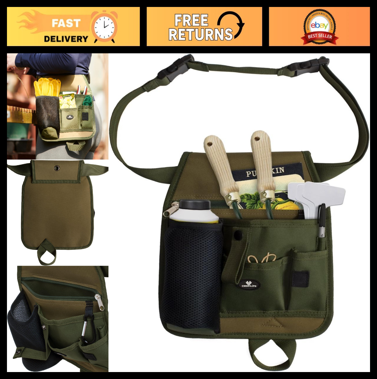 Garden Tool Organizer Pouch – Unisex Utility Apron with Adjustable Belt & Pocket