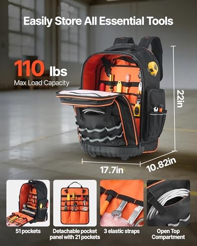 Heavy-Duty Rolling Tool Bag, 72-Pocket, 110lb