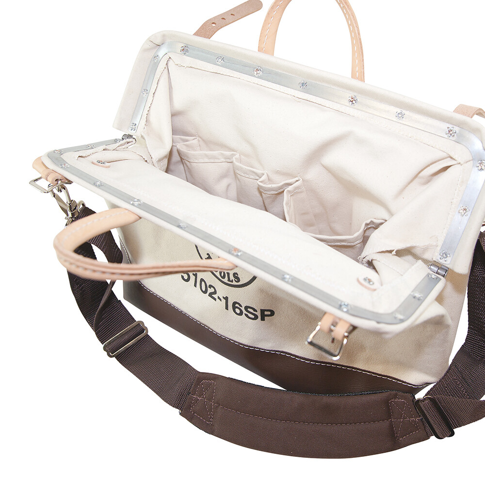 Klein Tools 5102-16SP Canvas Tool Bag, Deluxe, 16x6x14 In, 13 Pkt