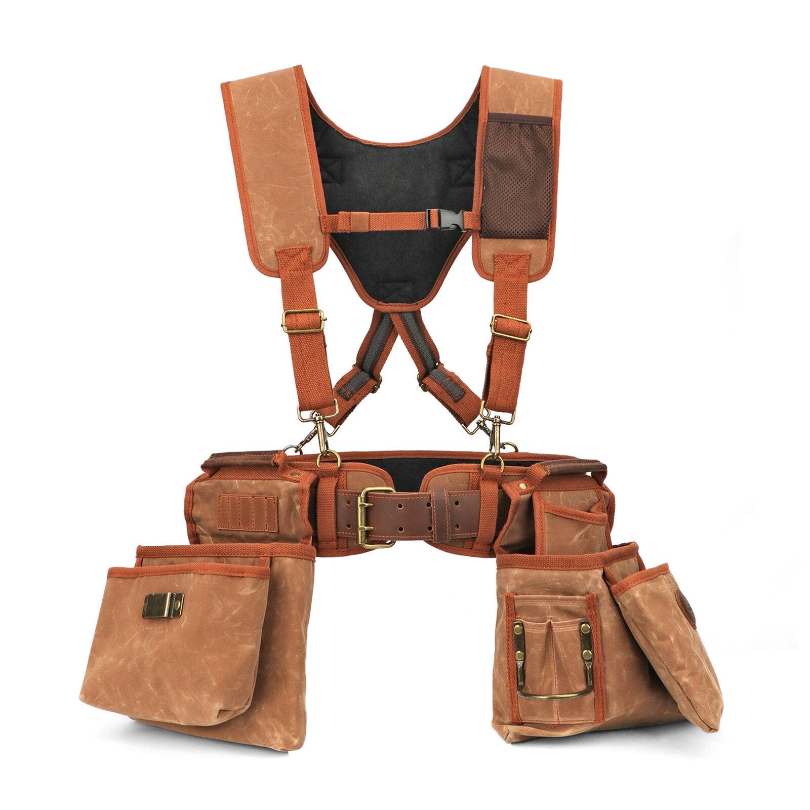 Tourbon Wax Canvas Tool Belt Suspenders Pouch Drill Rig Carpenter Framers Vest