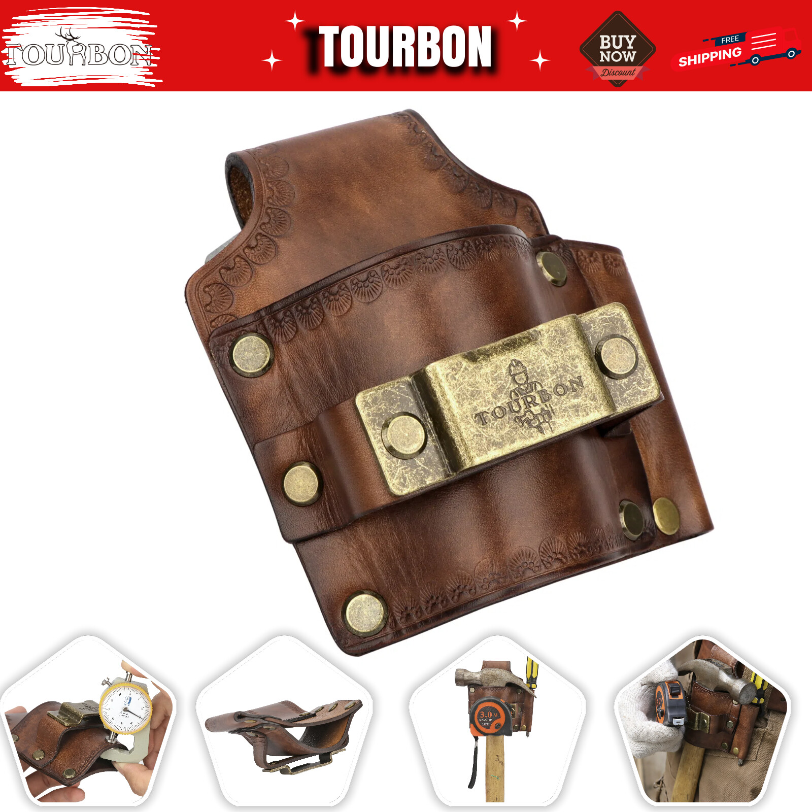 Leather 3-in-1 Tools Belt Pouch Hammer Holster Tape Measure Workshop Holder Case