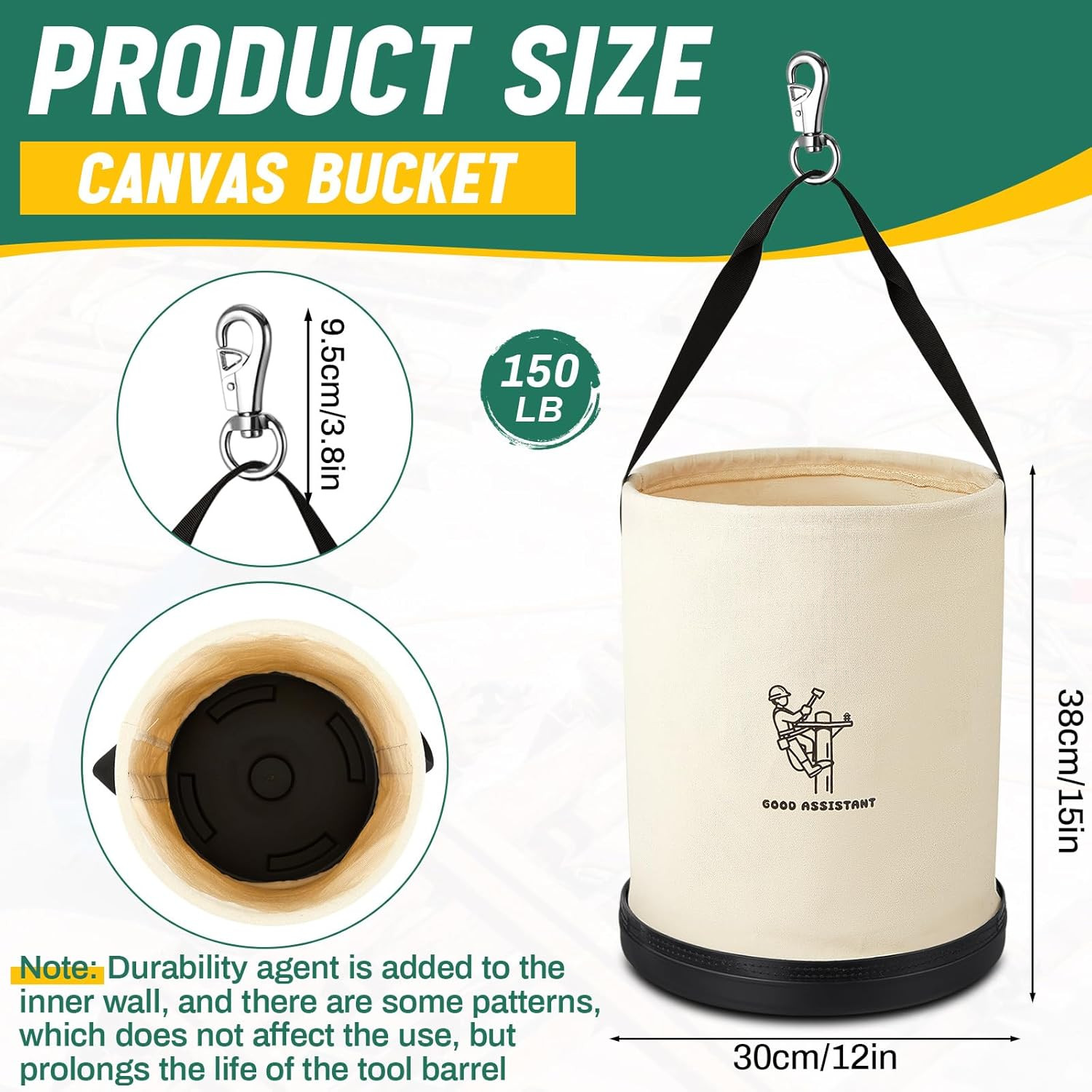 2 Pack 15″ X 12″ Canvas Tool Bucket Bag, Heavy Duty 150 Lbs Load Capacity, Truck