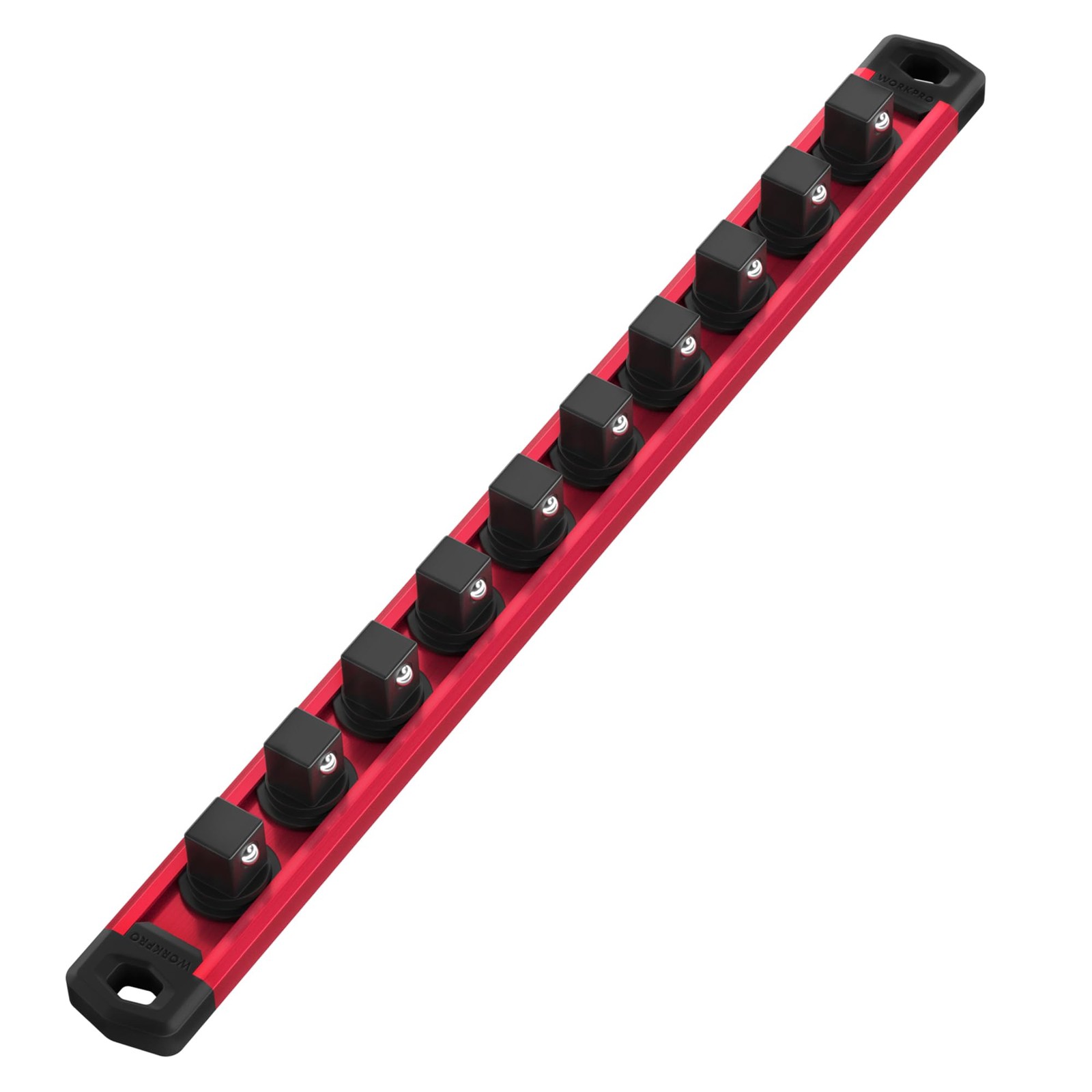 WORKPRO Magnetic Socket Organizer, 3/8-Inch Drive Aluminum Alloy 3/8″ DR, Red