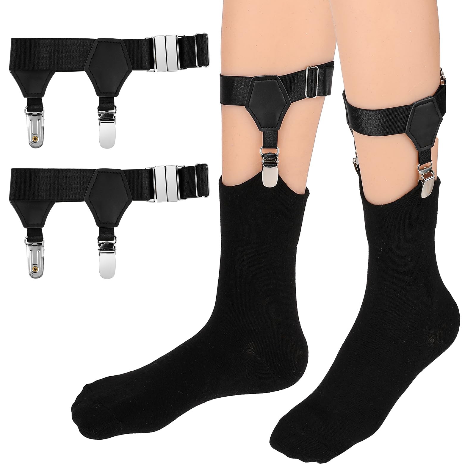 Mens Sock Garters Suspenders Adjustable Non-Slip One Size, Black