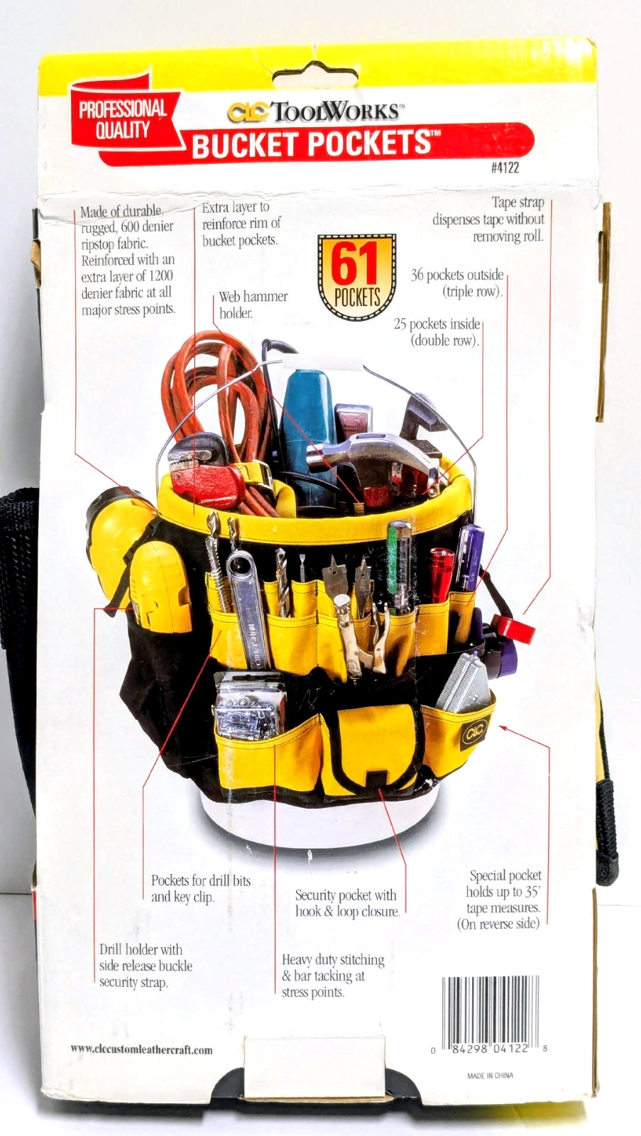 CLC Custom LeatherCraft 4122 5 Gallon Bucket Organizer 61 Pocket Tool Holder NEW