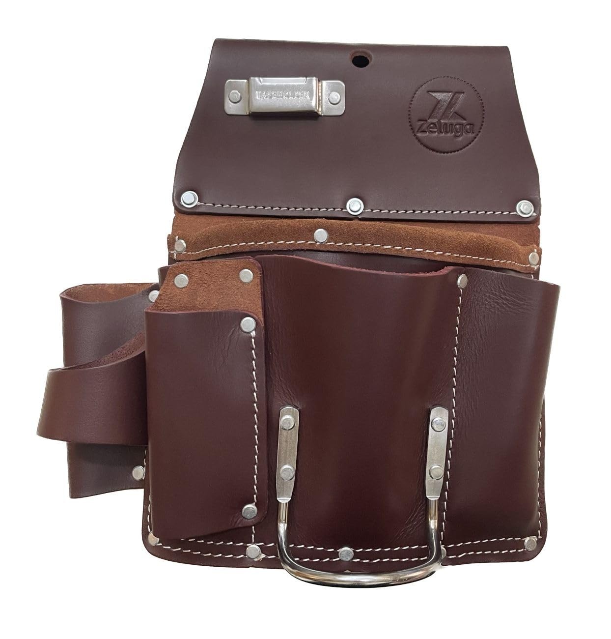 11 Pocket Pro Leather Drywall Pouch Professional Grade Tool Bag Cherry Finish
