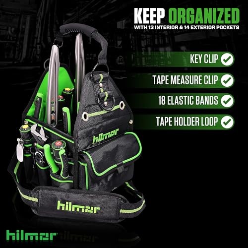 HT 1839078 HVAC Tool Bag with 27 Pockets, Key Clip, Tape Loop, Shoulder Tote