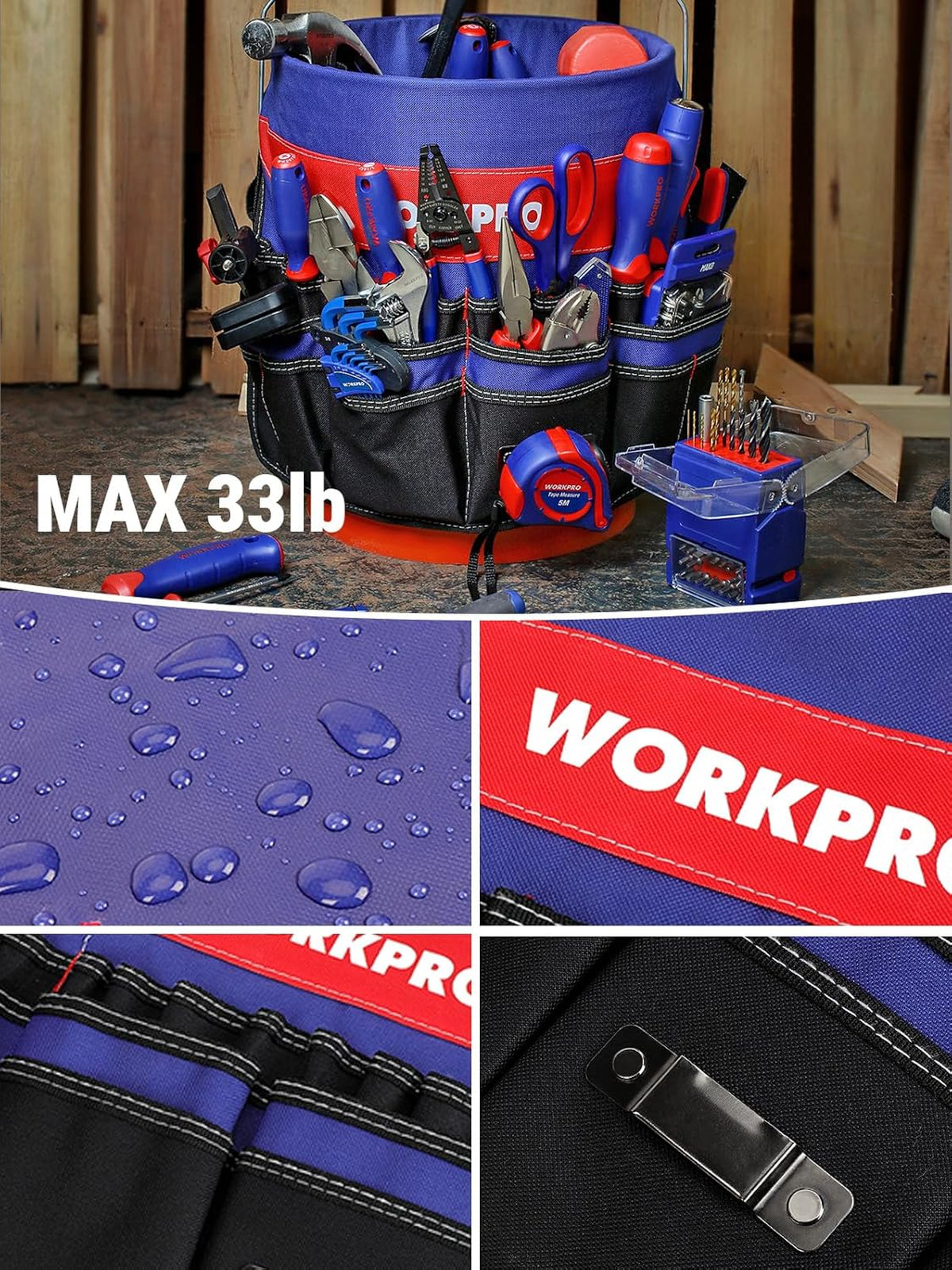 Bucket Tool Organizer with 51 Pockets for 3.5 to 5 Gallon Buckets, Waterproof