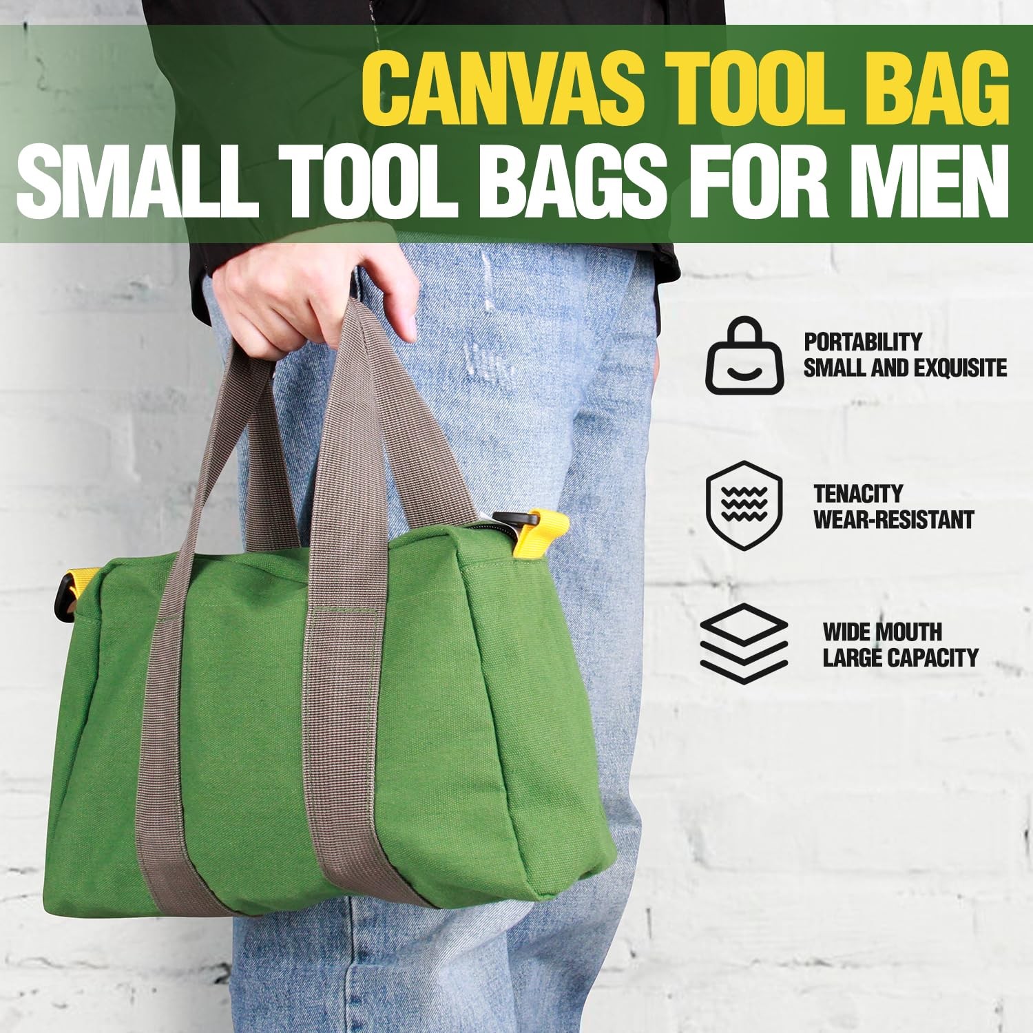 Small Tool Bag, Canvas Storage Large Capacity 12 Inch, Green