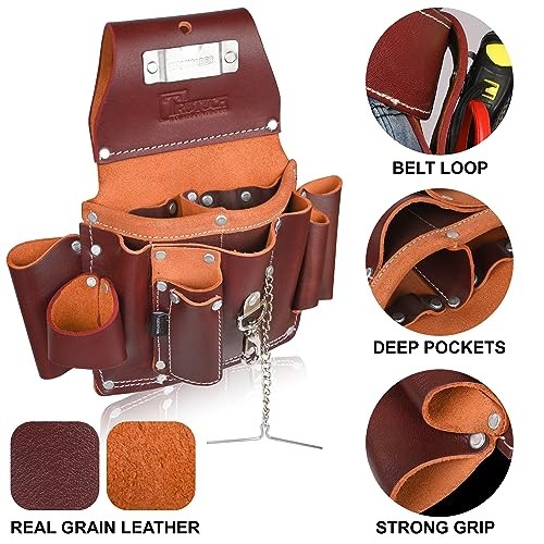 Grain Leather Electrician Tool Pouch | Carpenter Tool Pouch | Maroon