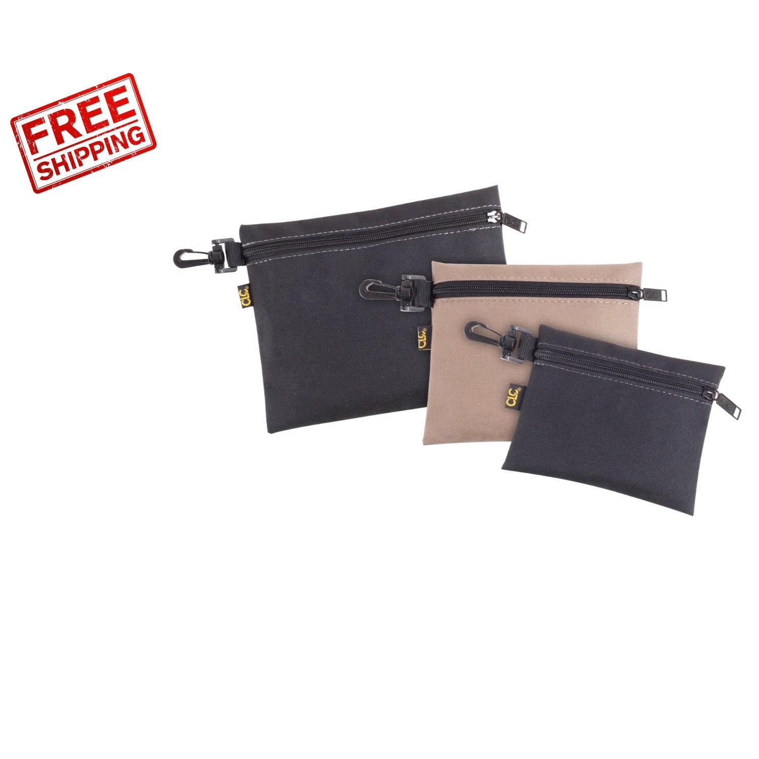 CLC 1100 Multi-Purpose Clip-On Zippered Poly Bags Set of 3 for Easy Organization