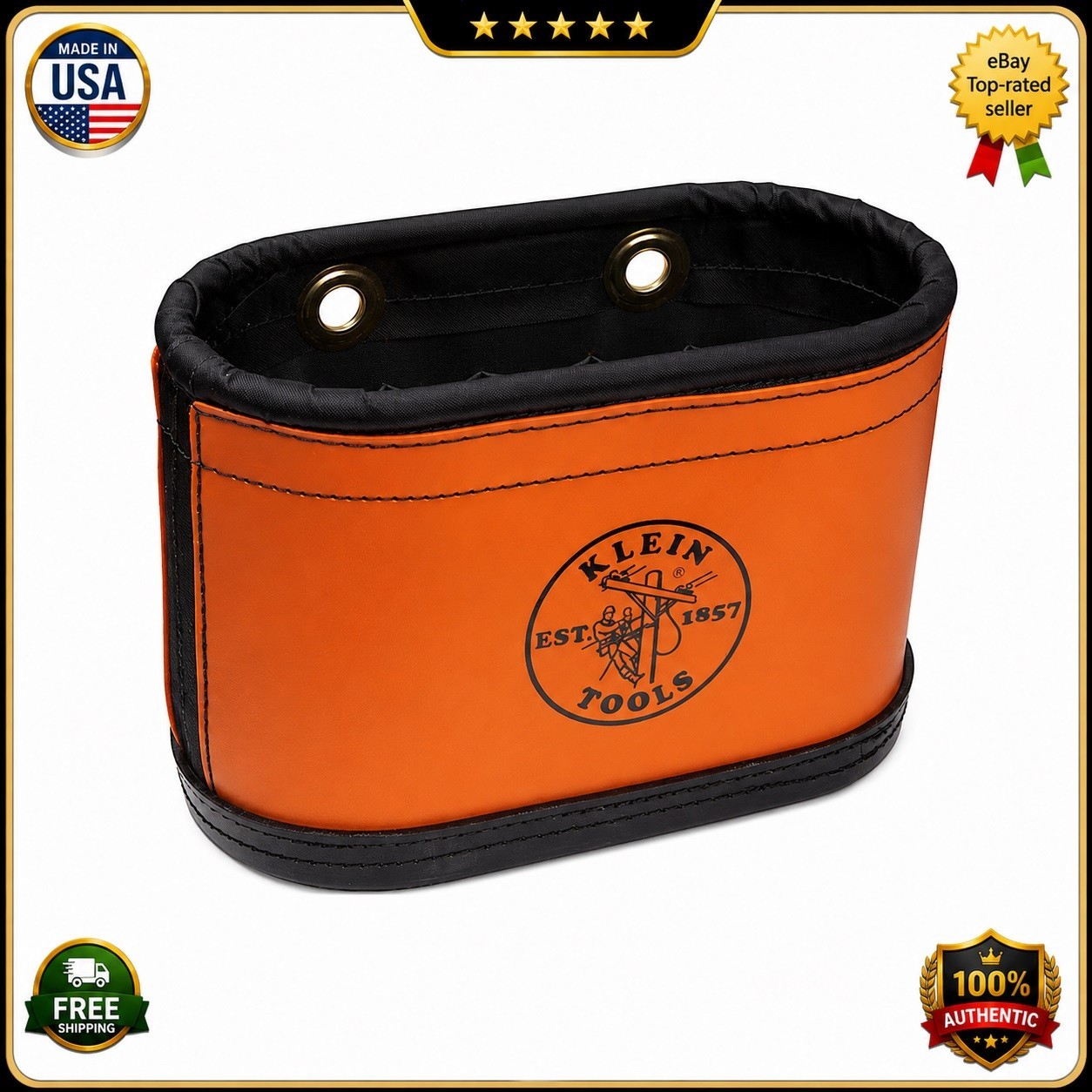 Klein Tools Hard-Body Bucket, 15 Pocket Oval Bucket with Kickstand 5144BHB-New@