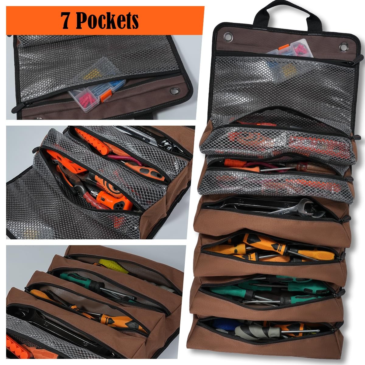 WELKINLAND 7-Pocket 15L Waxed Canvas Tool Bag Roll