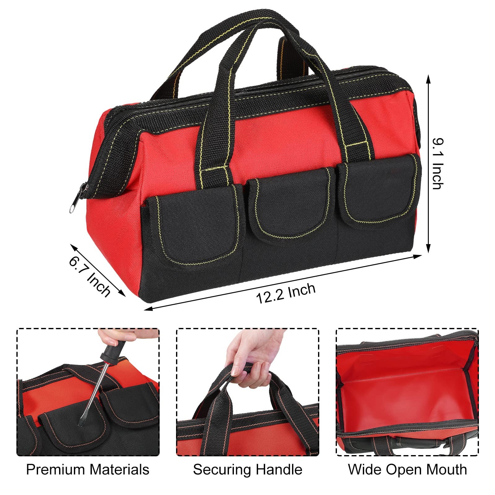 3 Pack 13 Inch Classic Red Tool Bag Heavy Duty Wide Mouth Waterproof Hard Bottom