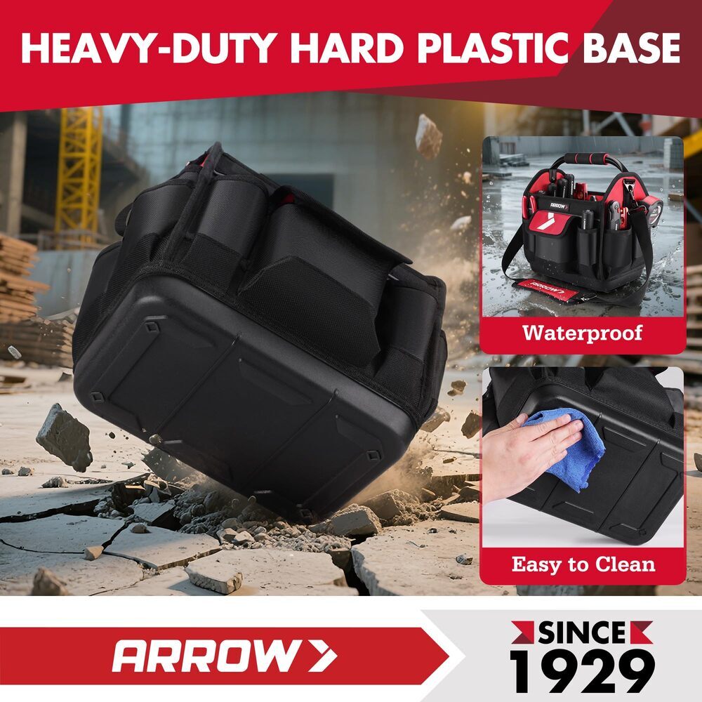 ARROW 12″ Electrician Tool Tote with Waterproof Hard Base with 19 Pockets USA