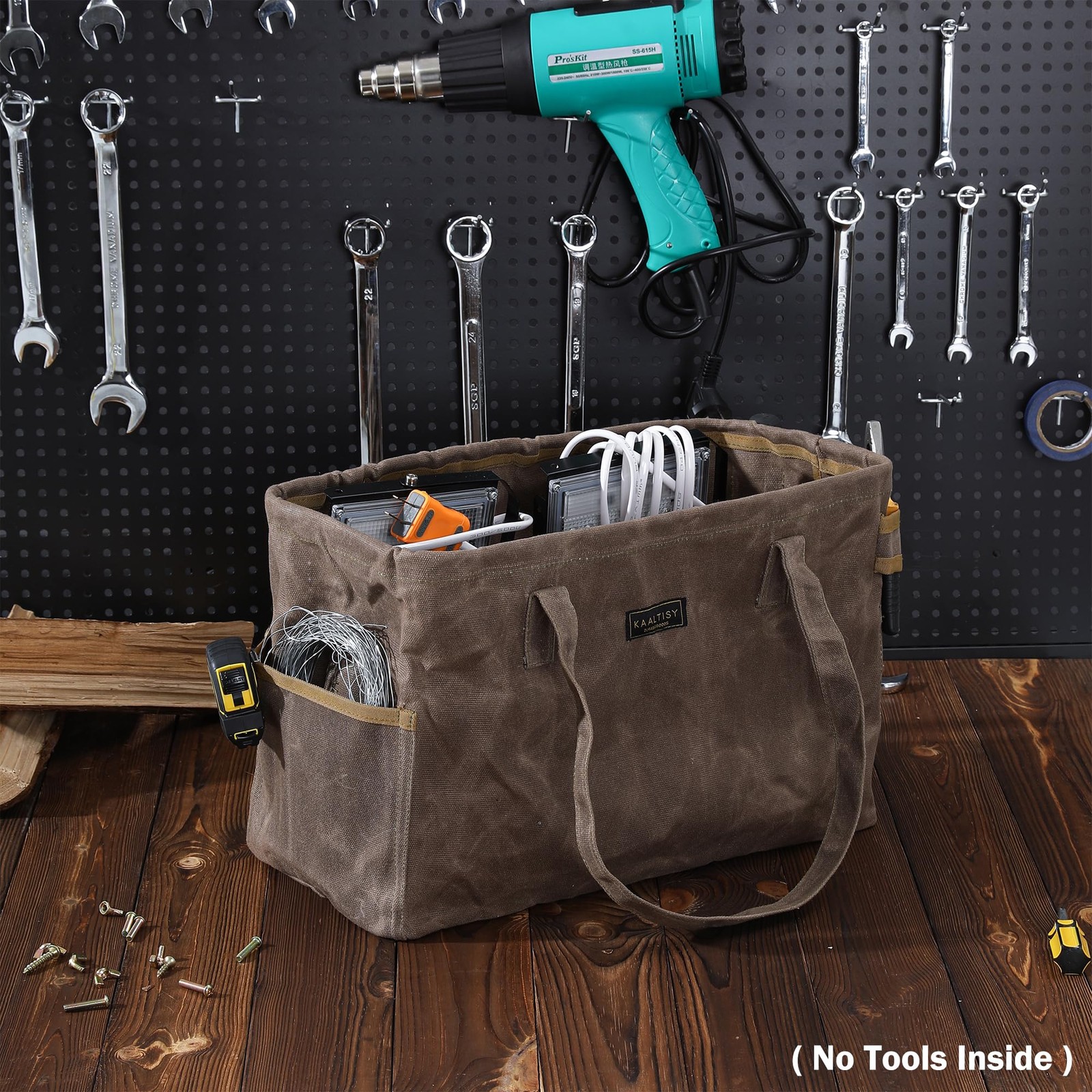 Tool Bag, Foldable Rectangular Hand Tool Storage Bag, 16OZ Waxed Canvas Tool …