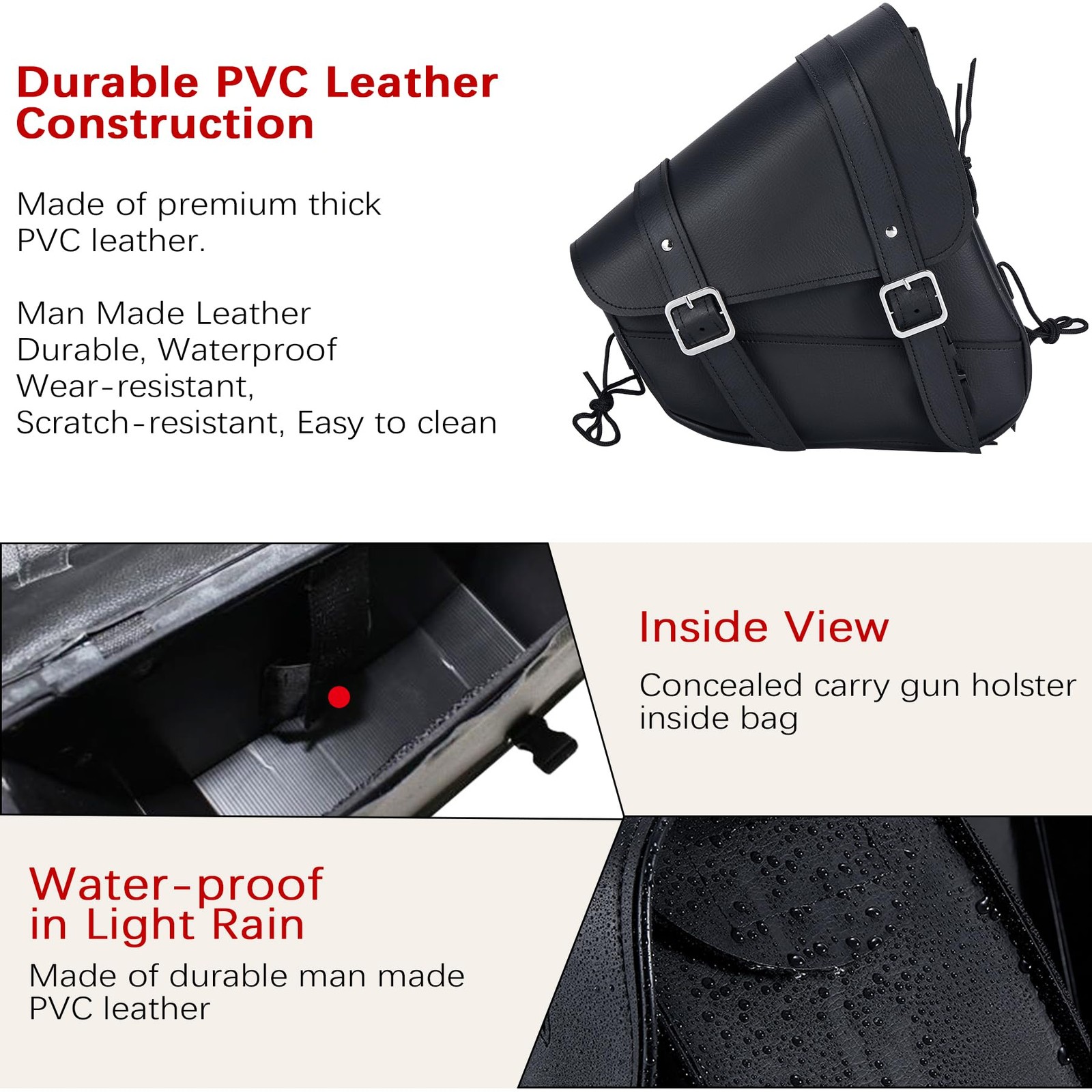 Motorcycle Swingarm Bag with Black Synthetic Leather, Swing Arm Bag Motorcycl…