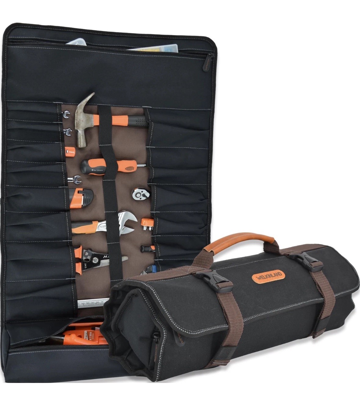 WELKINLAND 18-Pockets Waxed Canvas Tool Roll, tool bag Heavy-Duty