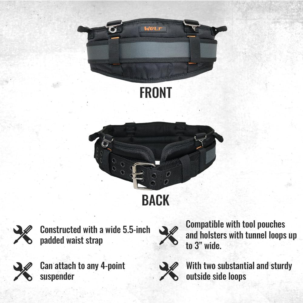 WOLF WTH2110 Heavy-Duty Ballistic Padded Tool Work Belt | Compatible w/Pouches,