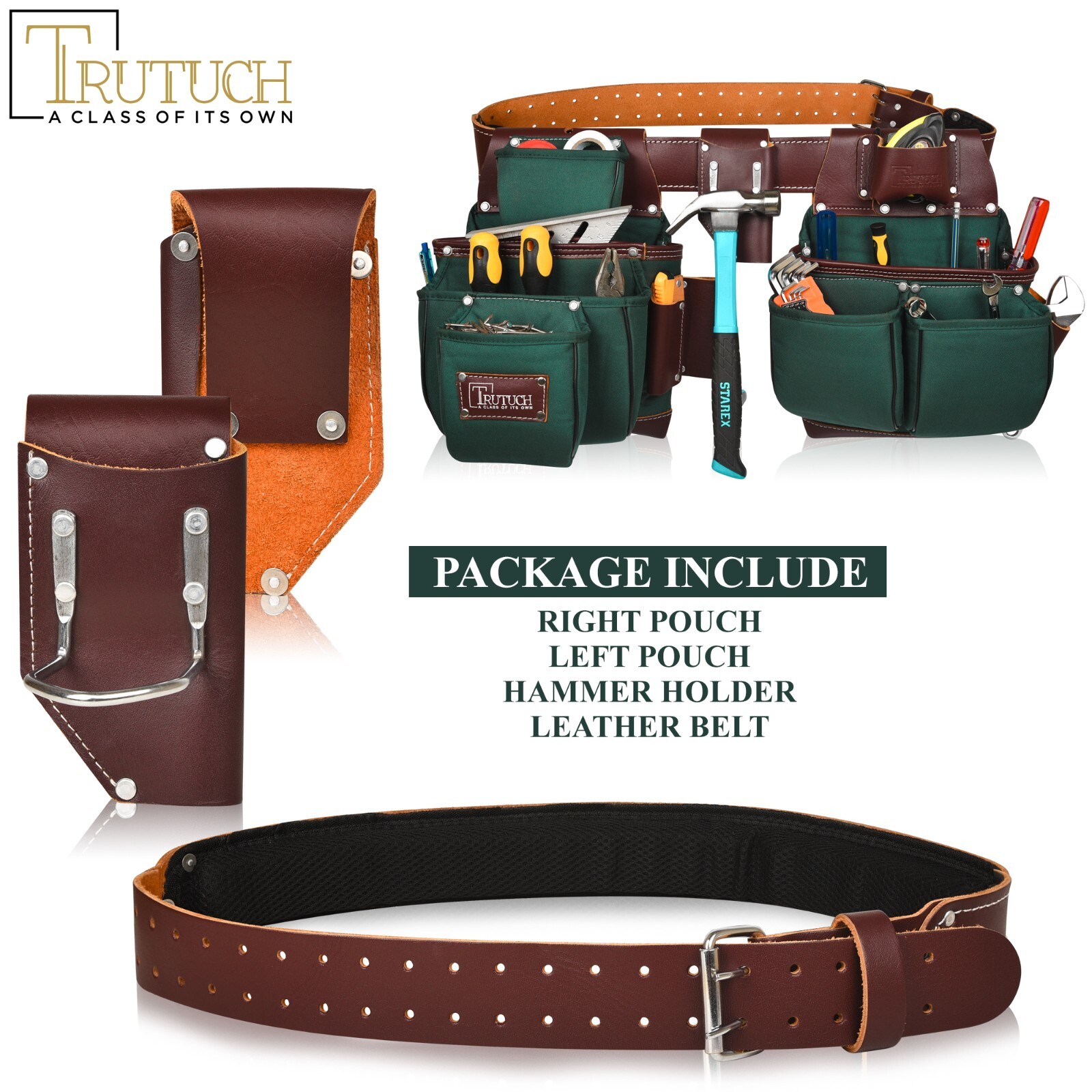 TRUTUCH Nylon and Leather Tool Belt with Leather Work Suspender | Framers