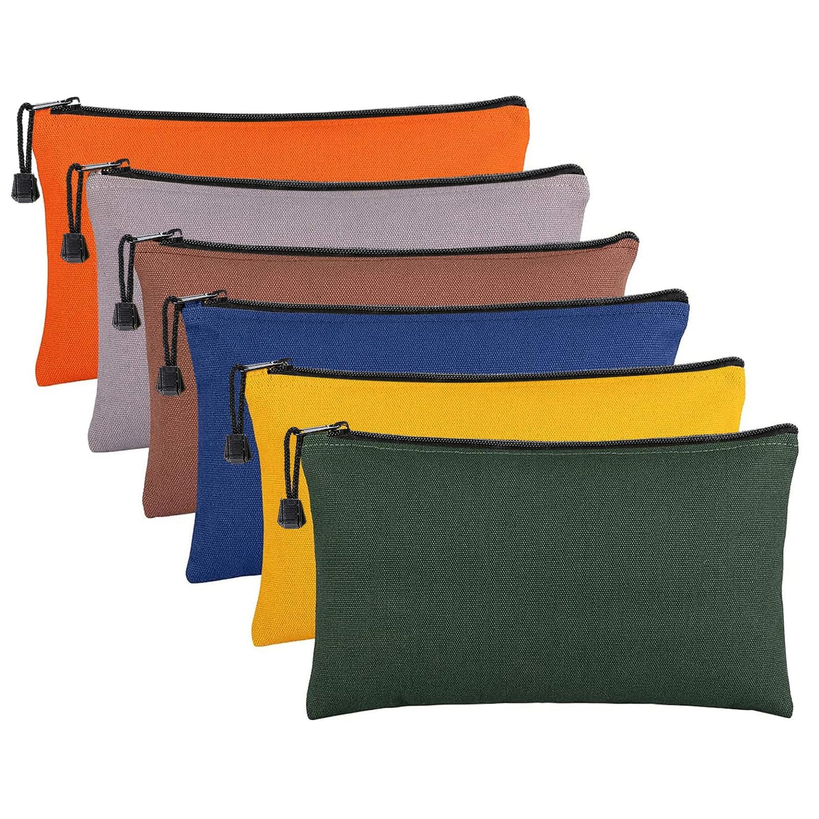 6 Pack Canvas Tool Bags Pouches 11.2”x 7” Heavy Duty Zipper Pouch Set, Mul…