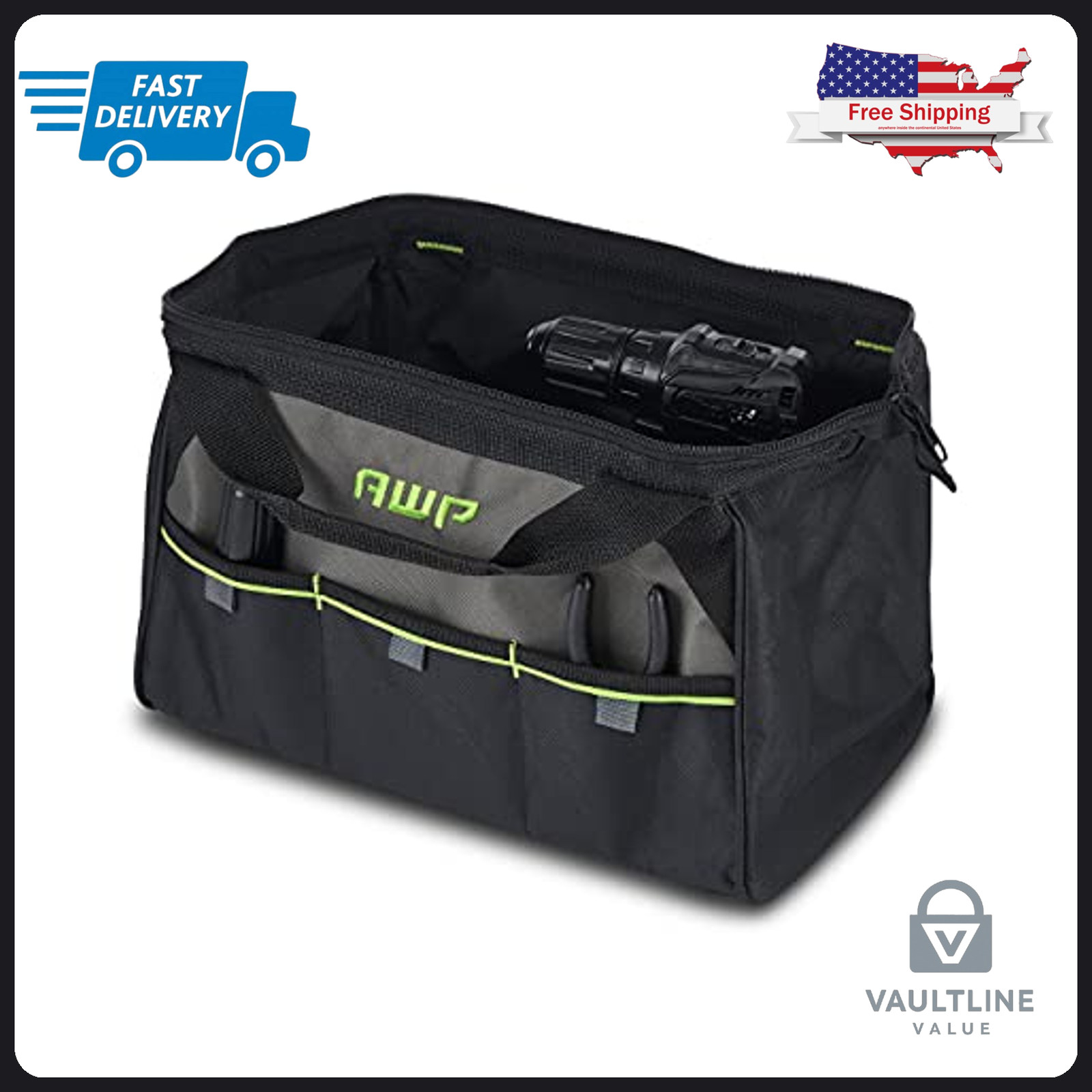 AWP 15 Inch Polyester Tool Bag with 3 Utility Pouches