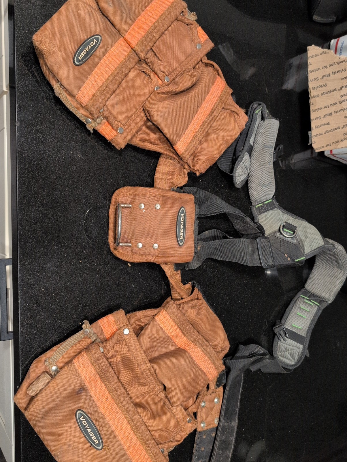 Voyager Adjustable Fabric Tool Belt Pouch Brown Pink Multi-Pocket Suspenders