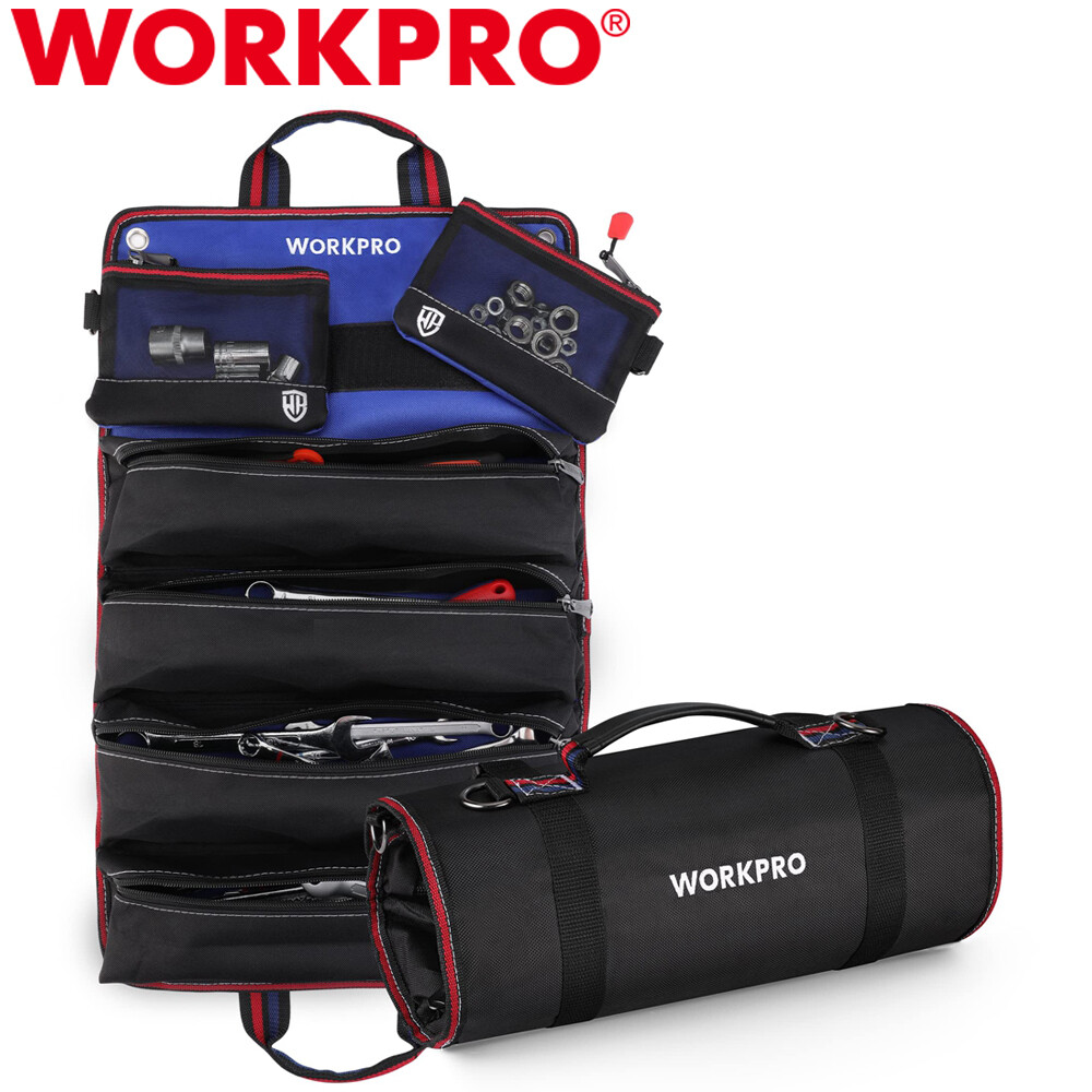 WORKPRO Heavy Duty Roll Up Tool Bag Tool Pouches Tool Bag Organizer W/ 6 Pockets