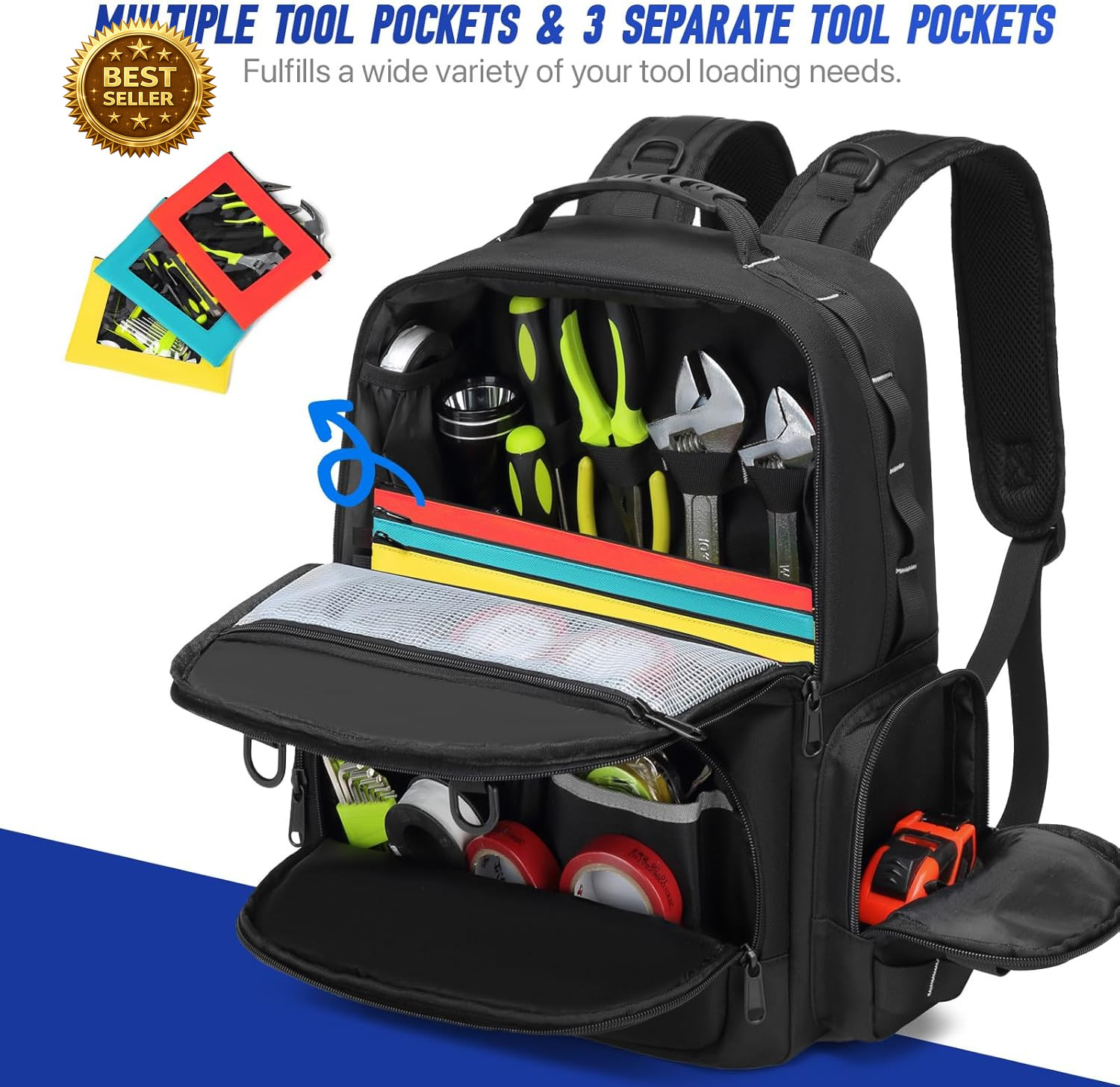 Heavy Duty Tool Backpack Organizer Bag Electrician Construction Storage