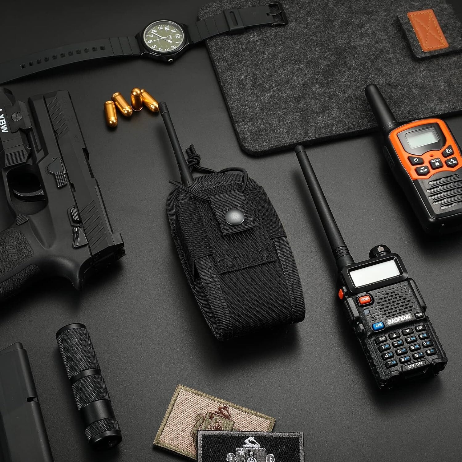 Tactical Nylon Walkie Talkie & Laser Measure Tool Pouch Holster with Belt Loop