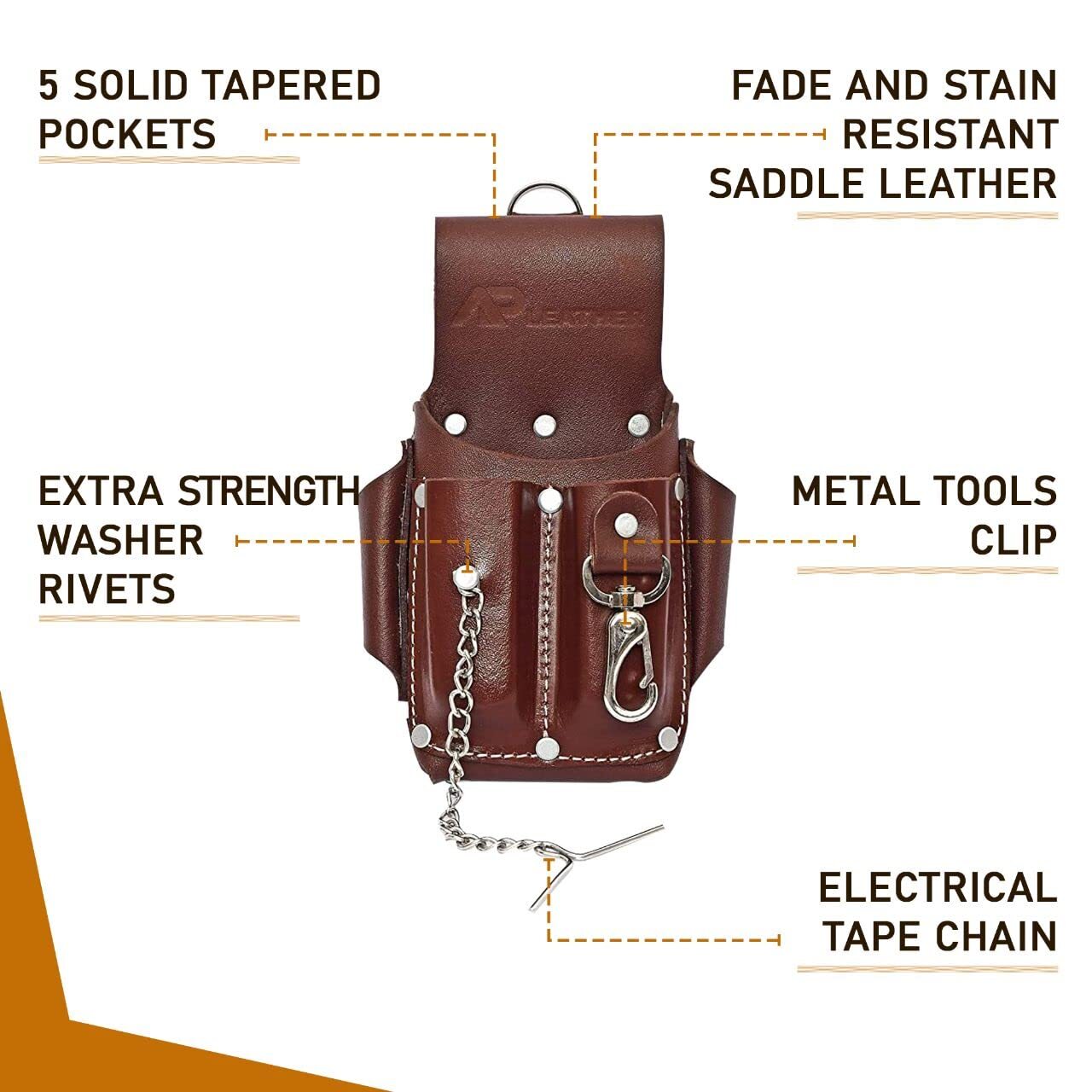 Ap-Leather Pro-5 Electrician Pouch Leather Tool Pouch 5 Pocket Pouch with Ele…