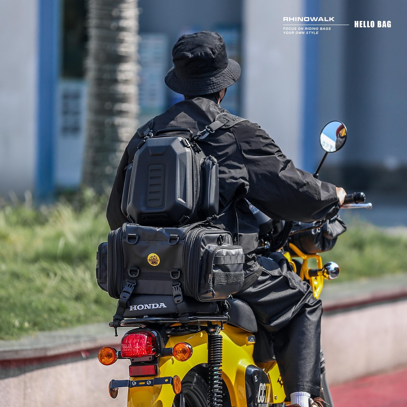 Rhinowalk Motorcycle Tail Bag Expandable Hard Shell Motorcycle Travel Luggage 12