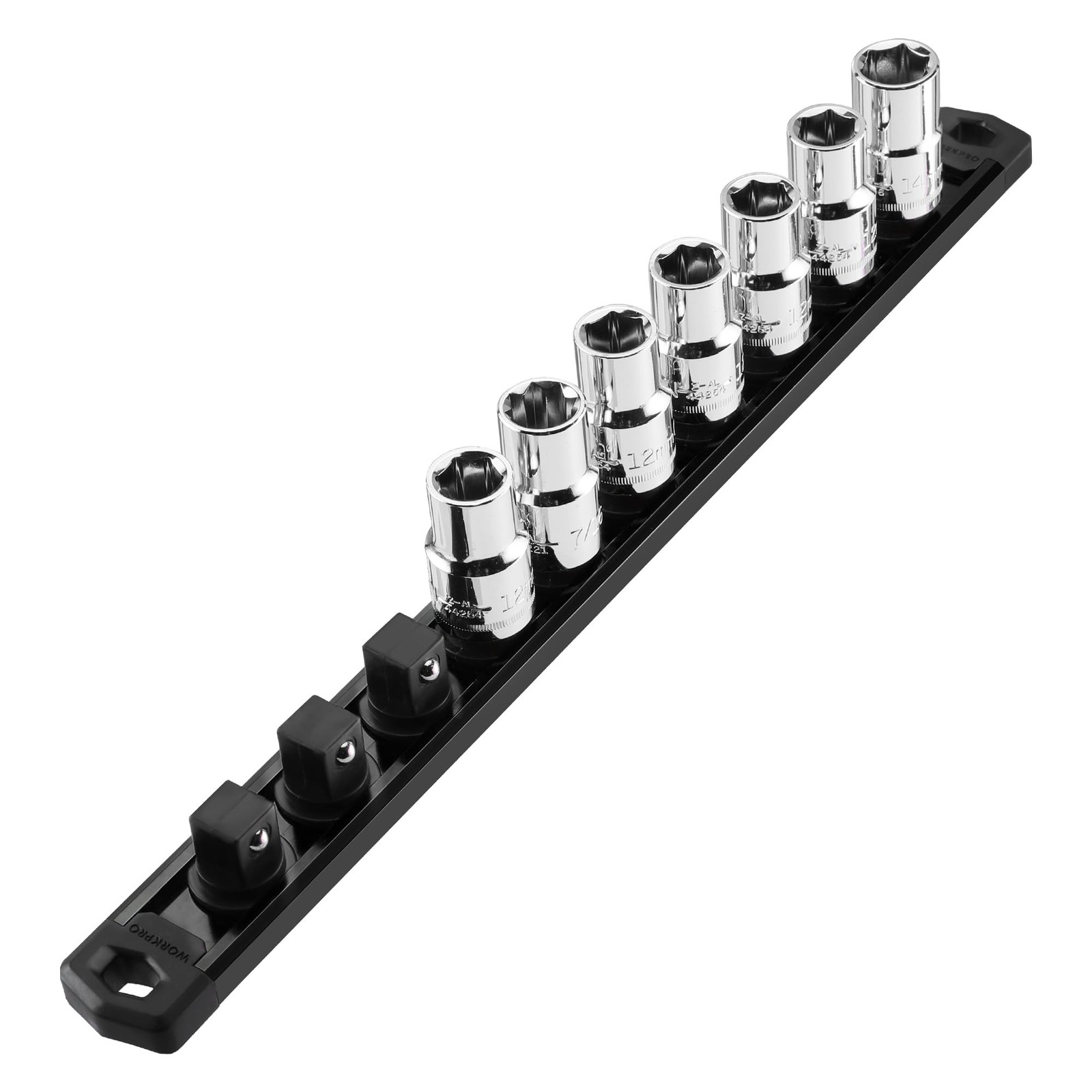 WORKPRO Magnetic Socket Organizer, 1/2-Inch Drive Aluminum 1/2″ DR, Black