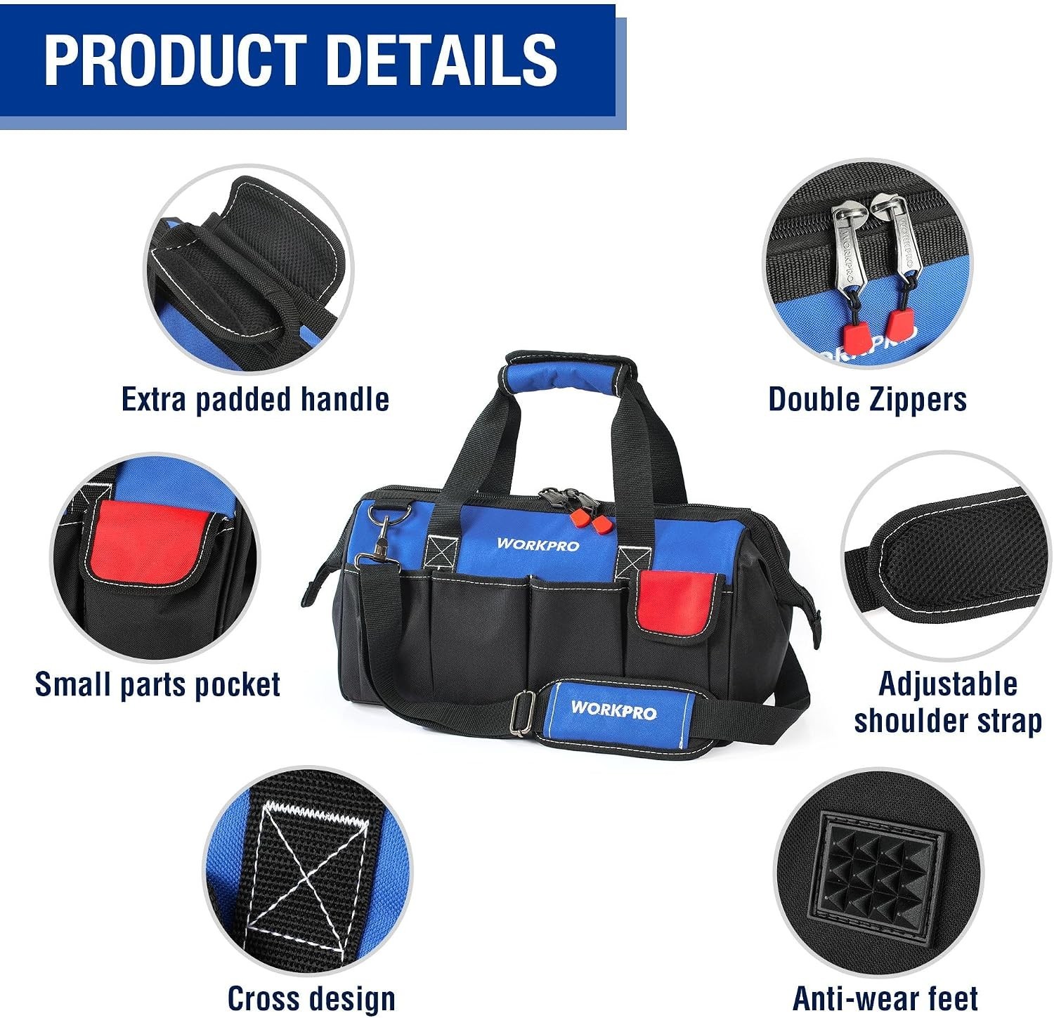 18-Inch Canvas Tool Bag with Adjustable Shoulder Strap Multiple Compartments