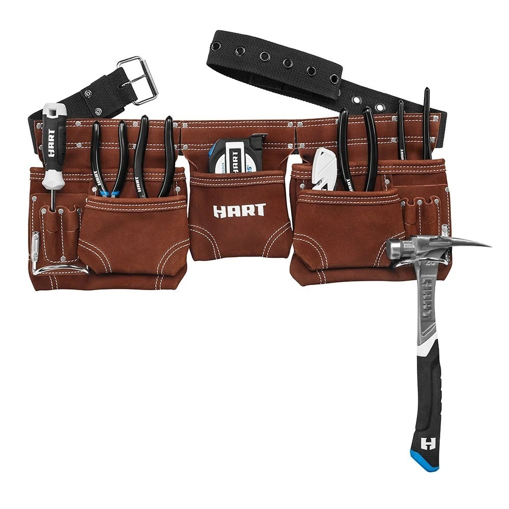 Pocket Double Stitched Suede Leather Tool Belt Adjustable Up to 52 Inch Waist