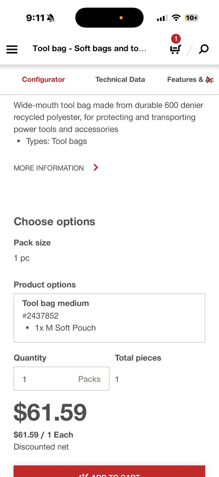 Hilti Tool Bag Medium #2437852 with Shoulder Strap Used