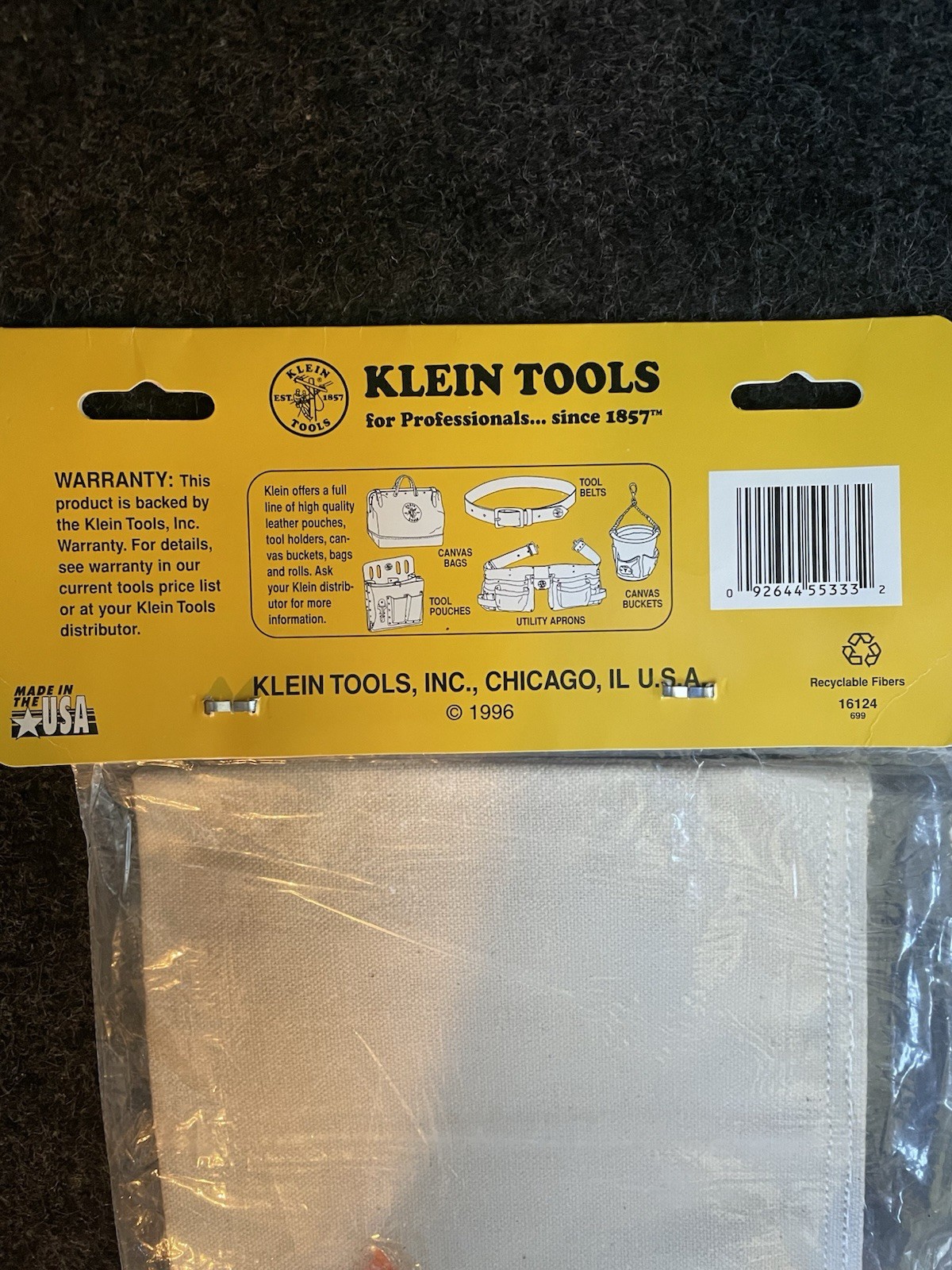 Vintage Klein Tools Canvas Zipper Bag 7.5″ X 12.5″ No 5139 From 1996