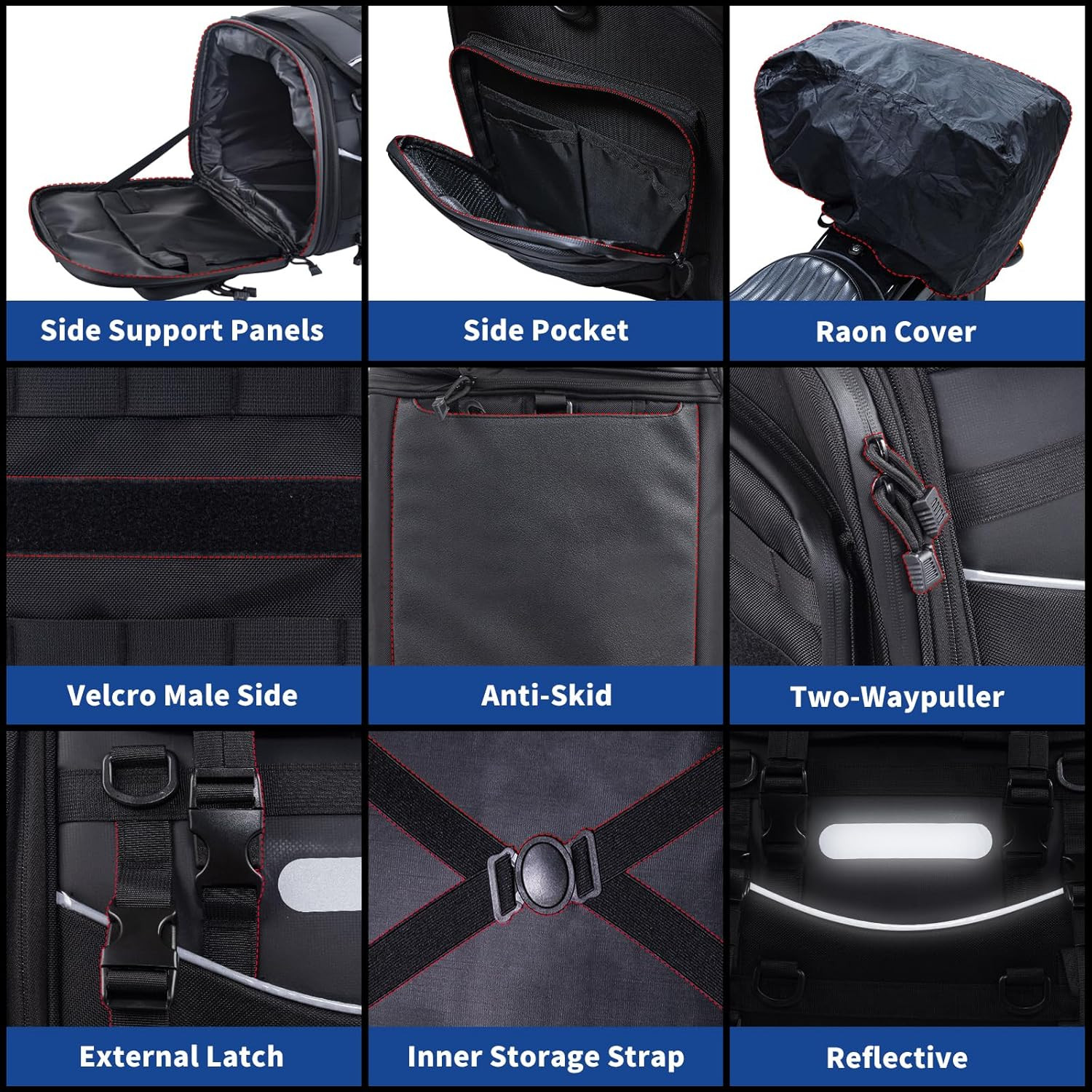 Universal Motorcycle Travel Luggage, Expandable Tail Bag 40-60L(10-15 Gallon), A