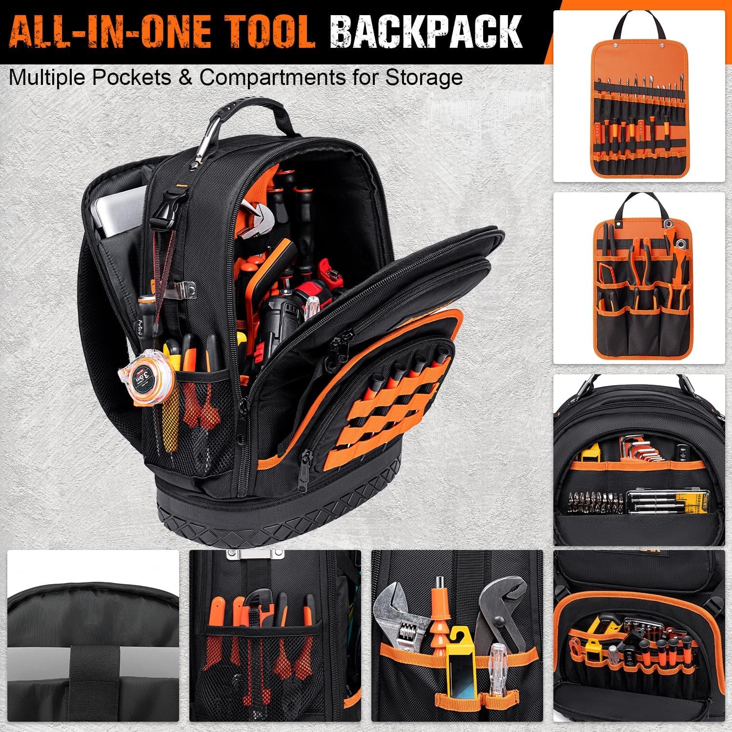 96-Pocket Tool Backpack Heavy Duty, Large Tool Bag Backpack for Men Women
