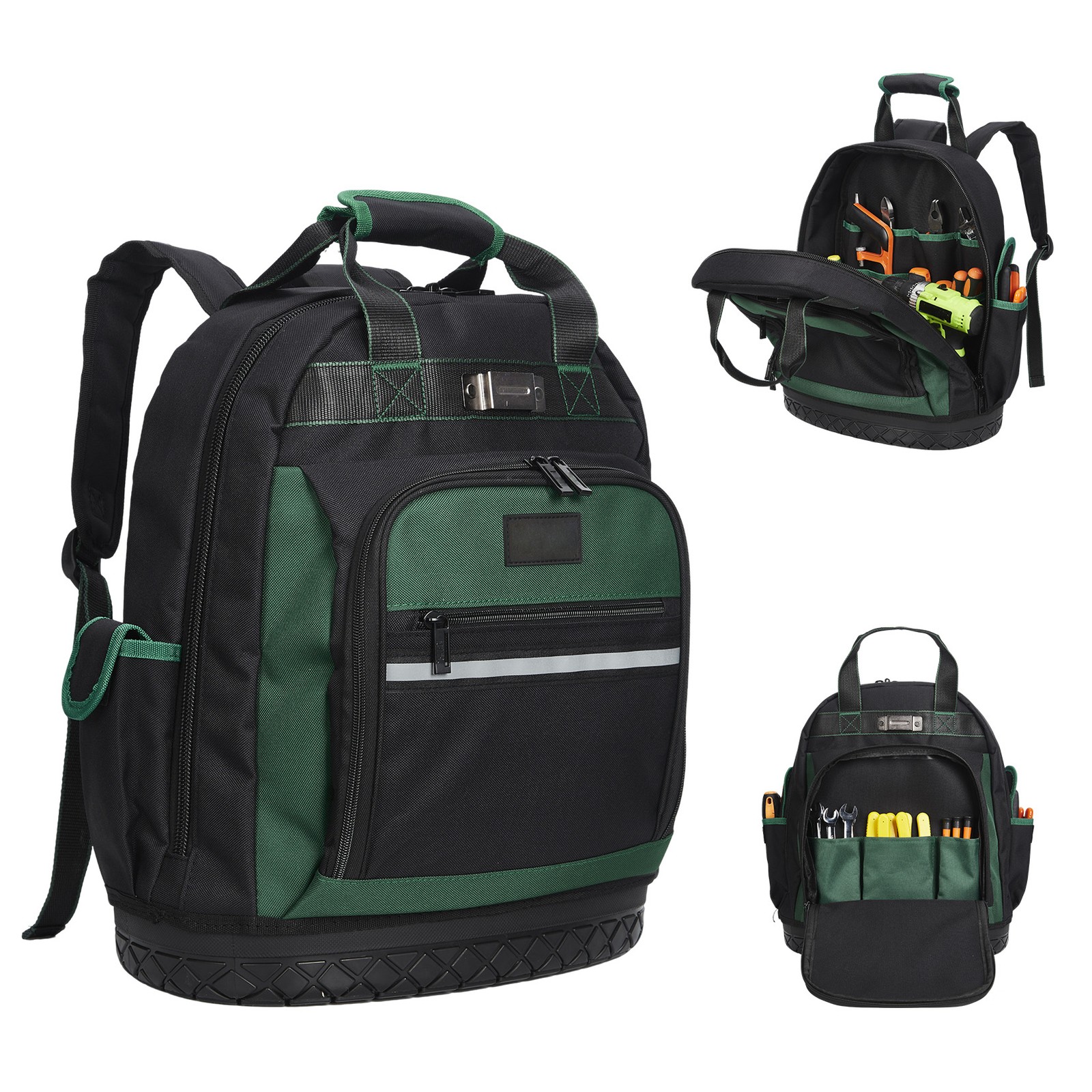 18 Inch Tool Backpack Heavy Duty Oxford Electrician Carpenter Tool Bag 9 Pockets