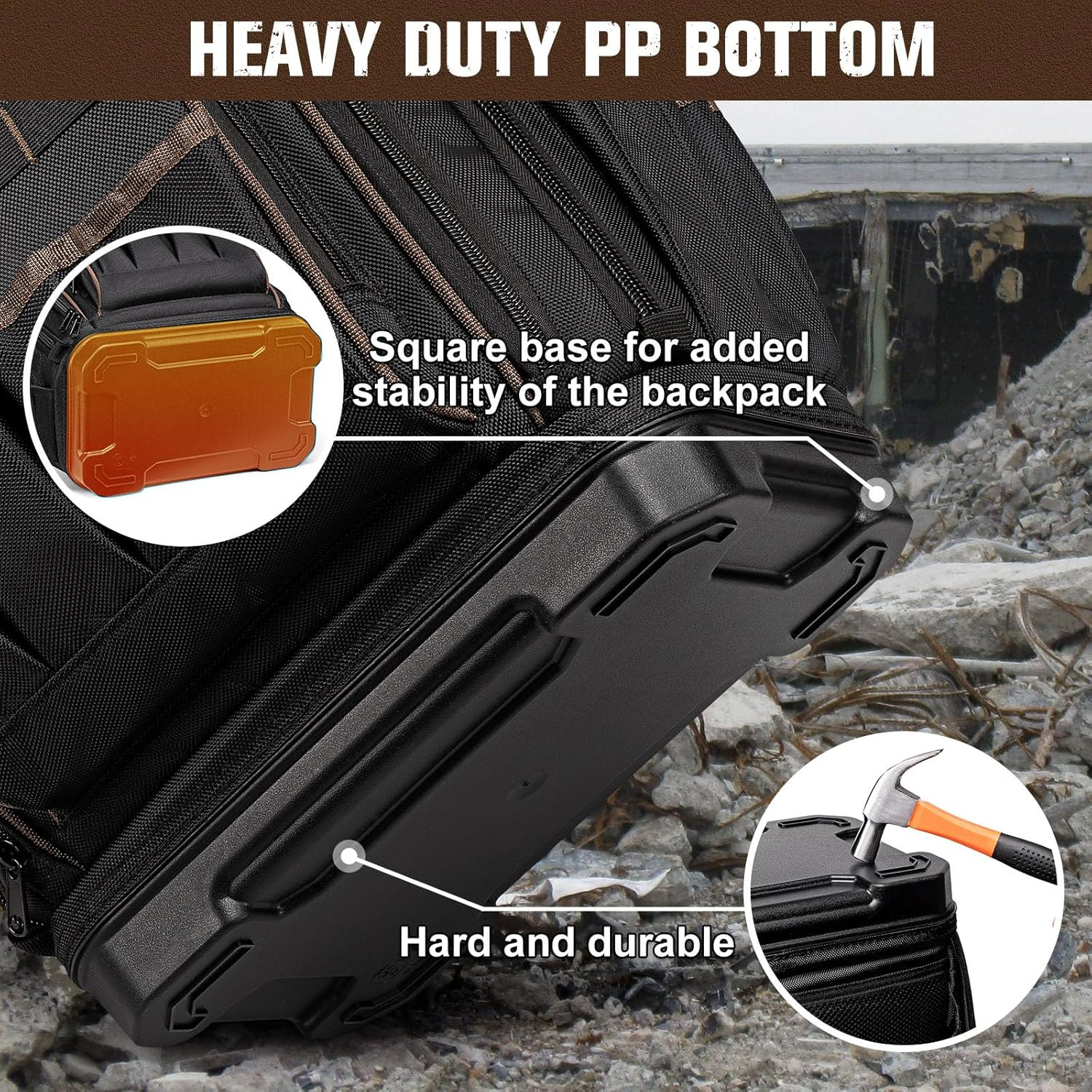 Durable Tool Backpack with Laptop Compartment & Molded Base, 1680D Oxford