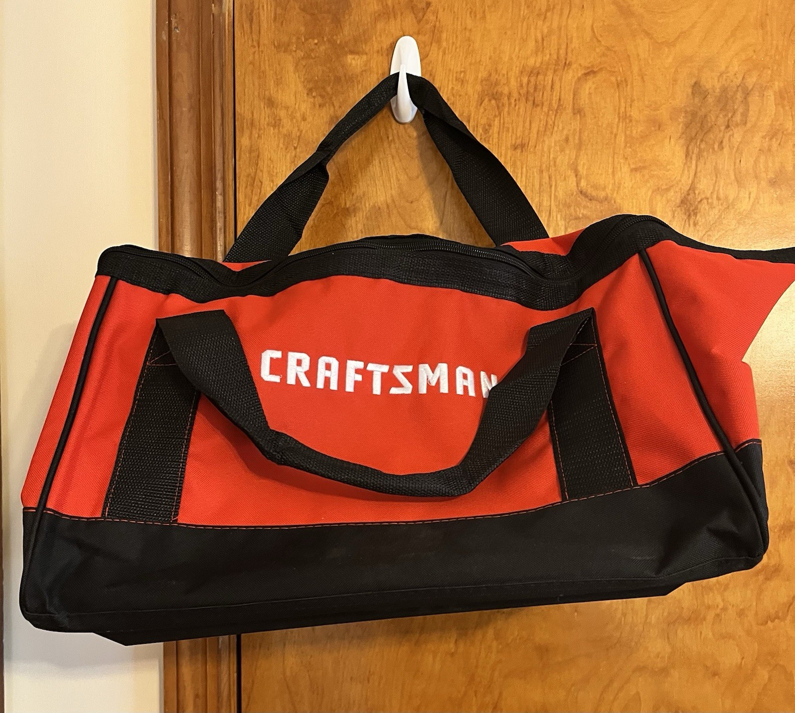 Craftsman Tool Bag Tote 18” x 12” x 12” Red Black Soft Sides Hard Base Zipper